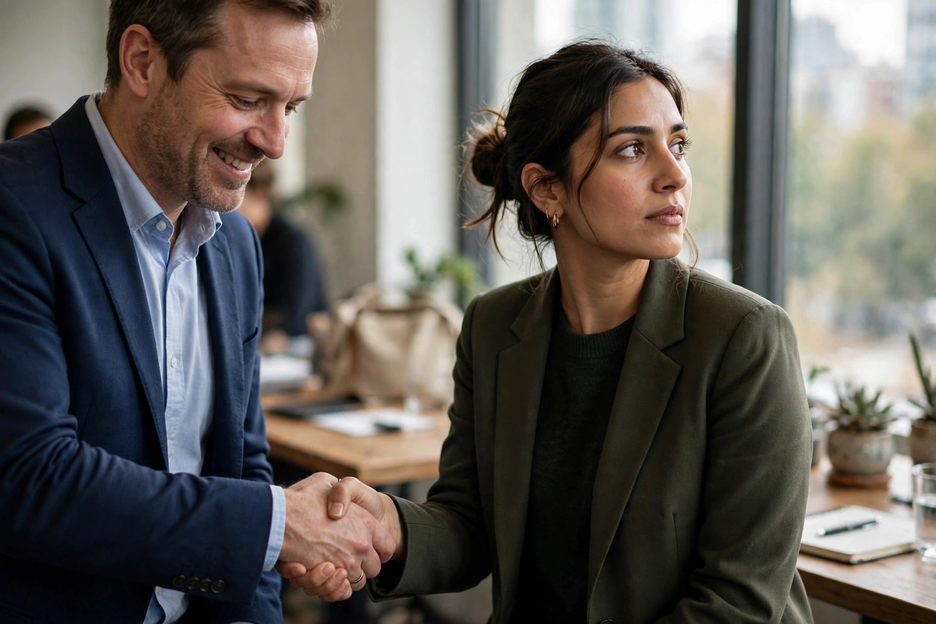 Someone receiving recognition, a handshake, a moment of public acknowledgement.