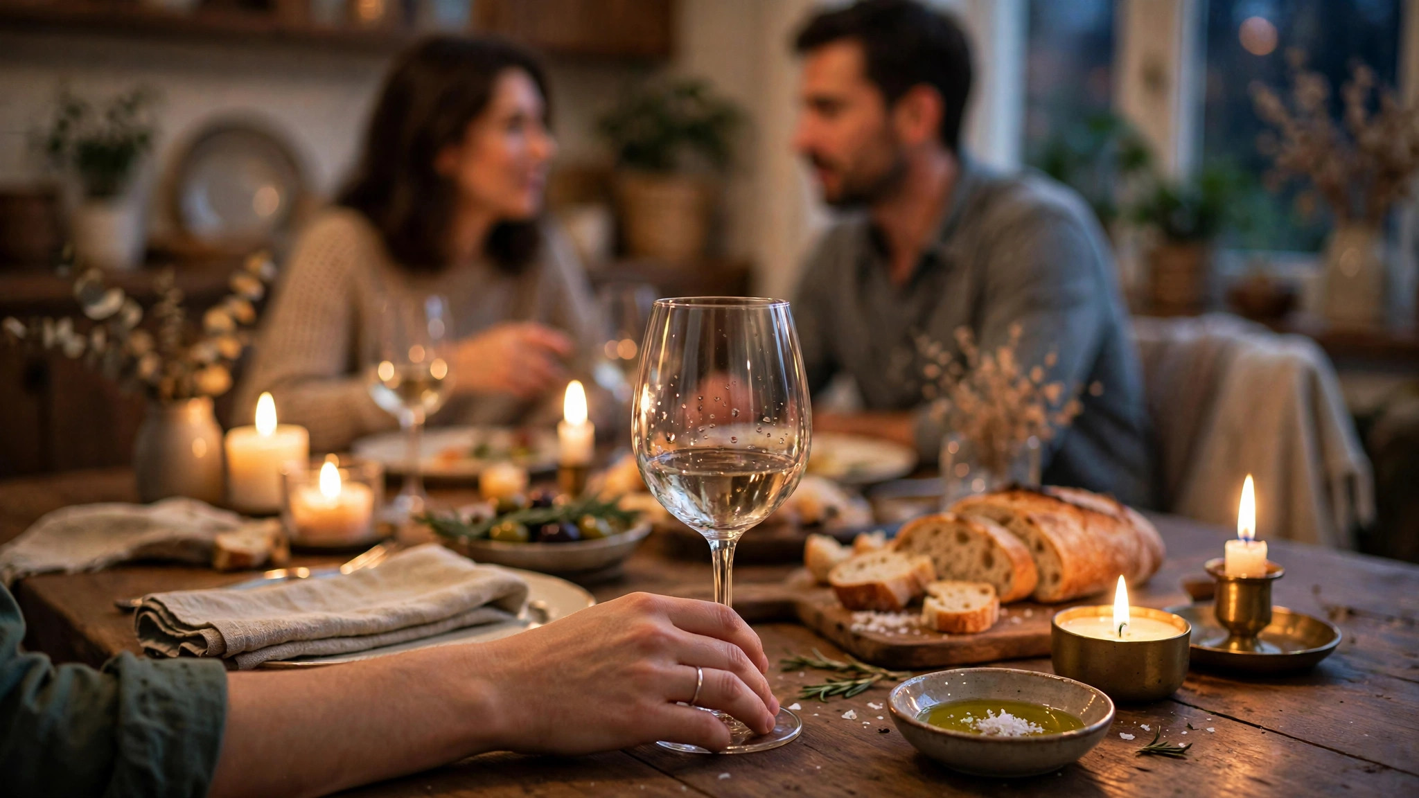 A candlelit dinner table.